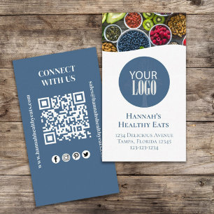 Connect With Us   QR Code Logo Modern Photo Blue  Business Card
