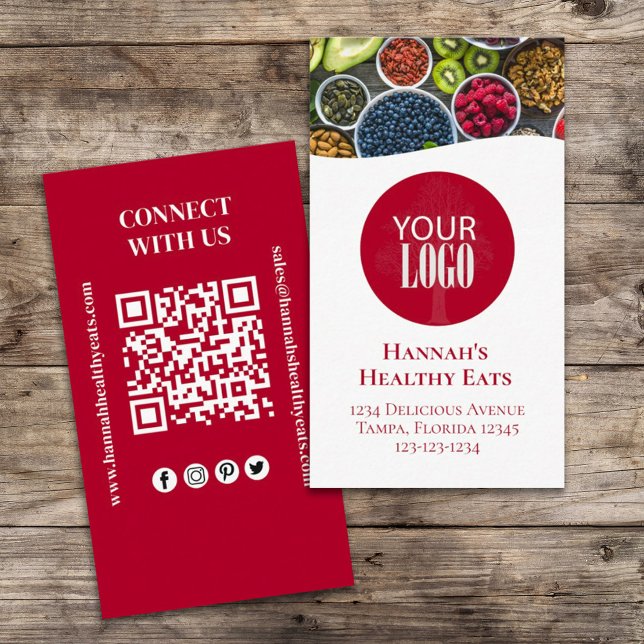 Connect With Us | QR Code Logo Modern Photo Red Business Card (Creator Uploaded)