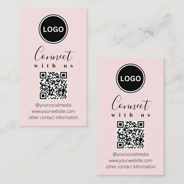 Connect with us | QR code Modern Blush Pink Business Card (Front/Back)
