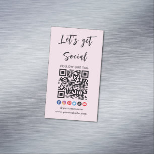 Connect With Us Qr Code Professional Trendy Pink Magnetic Business Card
