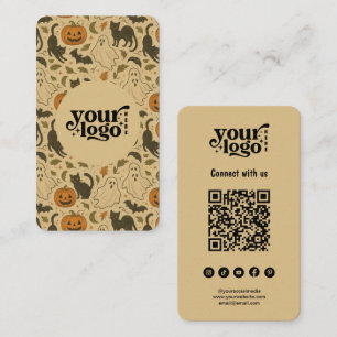 Connect With Us QR Code Retro Spooky Halloween Business Card