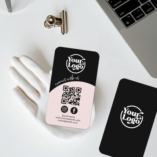 Connect With Us QR Code Social Media Black Pink Business Card (Creator Uploaded)
