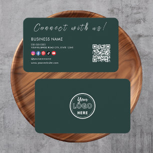 Connect with us Qr Code Social Media Dark Green Business Card