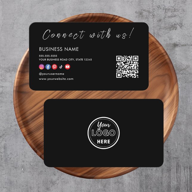 Connect with us Qr Code Social Media Logo Black Business Card (Creator Uploaded)