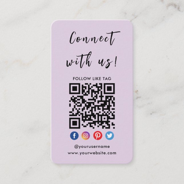 Connect With Us Qr Code Social Media Modern Purple Business Card (Front)