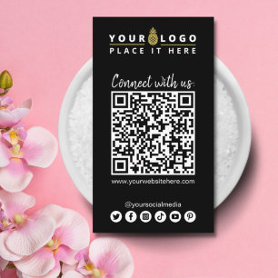 Connect With Us QR code Social Media Simple Black Business Card
