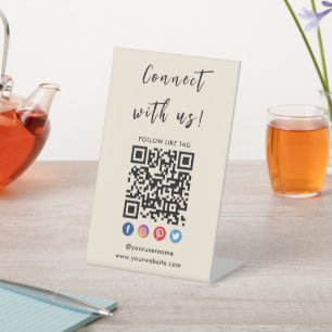 Connect With Us Qr Code Social Media Trendy Boho Pedestal Sign