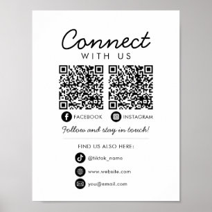Connect with Us Social Media 2 QR Codes Website Poster