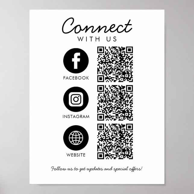 Connect with Us Social Media 3 QR Code Website Poster (Front)