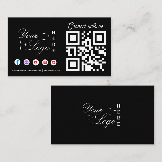 Connect with us social media black QR Code  Business Card (Front/Back)