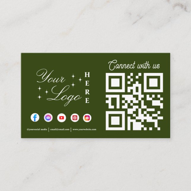 Connect with us social media green QR Code  Business Card (Front)