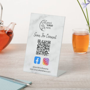 Connect with us Social Media Instagram Faceboo qr Pedestal Sign