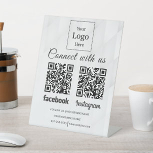 Connect with us Social Media Instagram Facebook qr Pedestal Sign