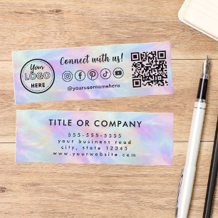Connect With Us Social Media Logo Iridescent Opal Mini Business Card