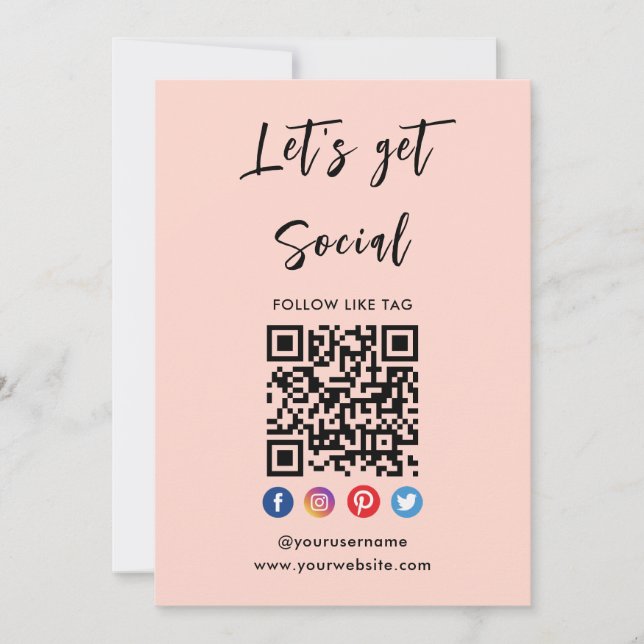 Connect With Us Social Media Modern Blush Pink Invitation (Front)