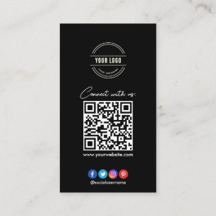 Connect with us   Social Media QR Code Black Busin Business Card