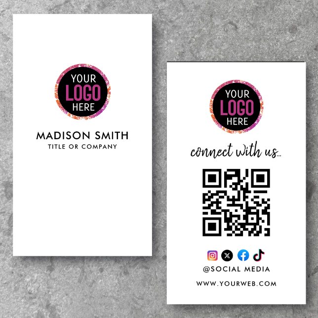 Connect with us | Social Media QR Code Black Busin Business Card (Creator Uploaded)