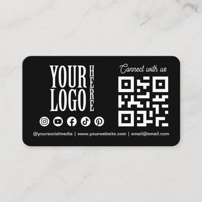 Connect with us Social Media QR Code Black Busines Business Card (Front)