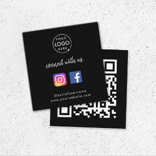Connect with us Social Media QR Code Black Square Business Card