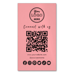 Connect With Us Social Media QR Code Blush Pink Magnetic Business Card