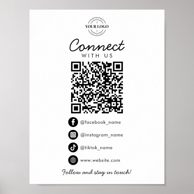 Connect with Us Social Media QR Code Business Logo Poster (Front)
