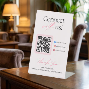 Connect With Us Social Media QR Code Business  Pedestal Sign