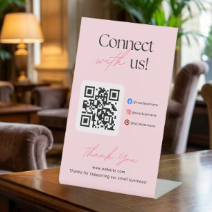 Connect With Us Social Media QR Code Business Pedestal Sign