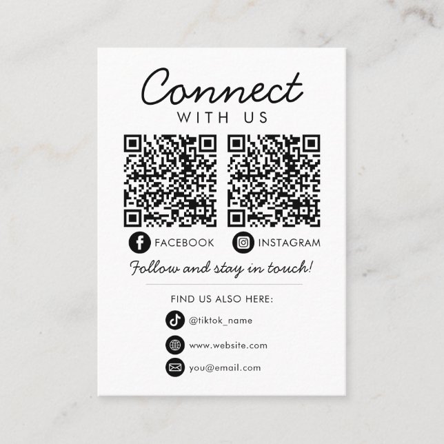 Connect with Us Social Media QR Code Company Logo Business Card (Front)