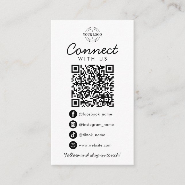 Connect with Us Social Media QR Code Company Logo Enclosure Card (Front)