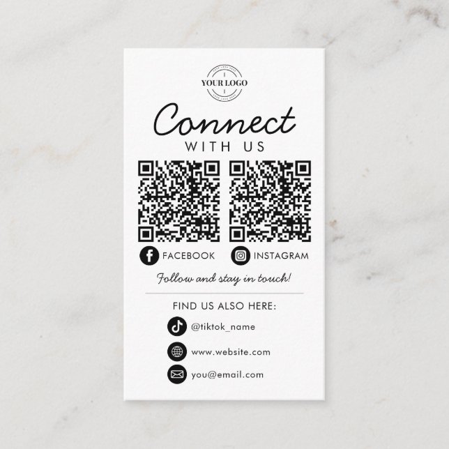 Connect with Us Social Media QR Code Company Logo Enclosure Card (Front)
