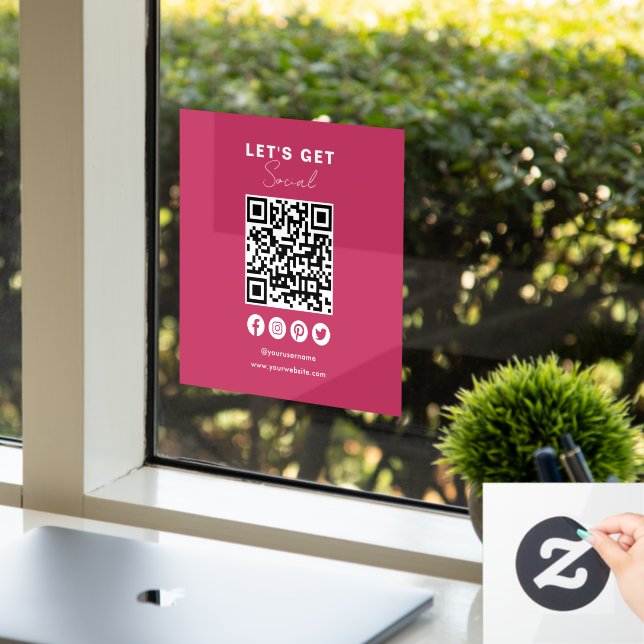 Connect With Us Social Media QR Code Hot Pink (Office)