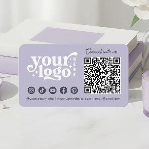 Connect With Us Social Media QR Code Lavender Business Card