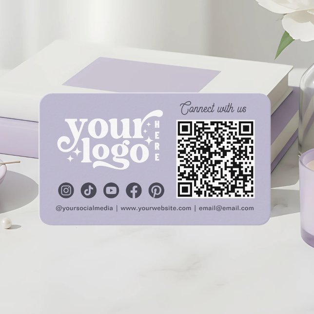 Connect With Us Social Media QR Code Lavender Business Card (Creator Uploaded)