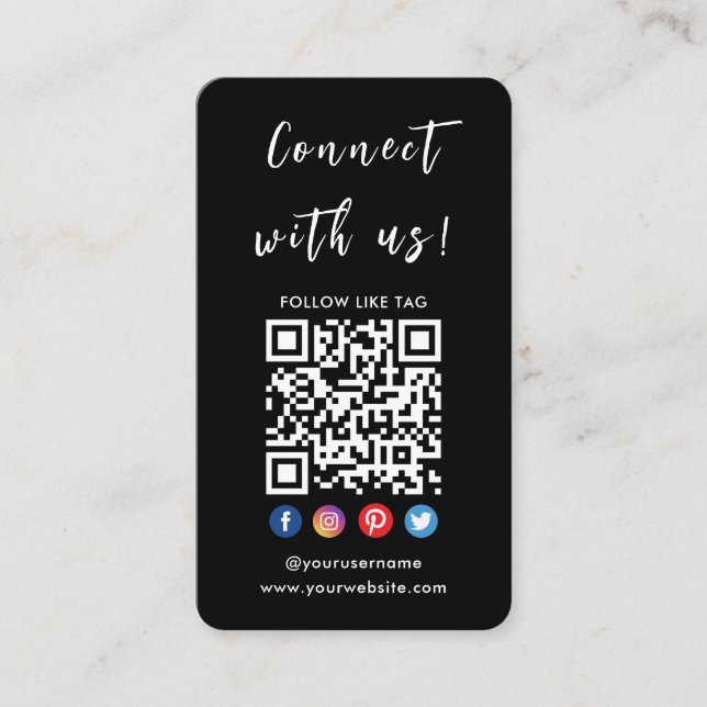 Connect With Us Social Media Qr Code Logo Modern Business Card (Front)