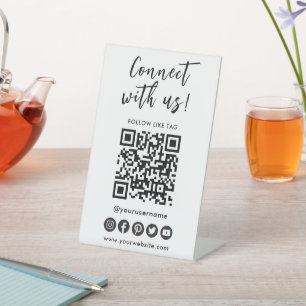 Connect With Us Social Media QR Code Logo Pedestal Sign