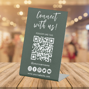 Connect With Us Social Media QR Code Logo Pedestal Sign