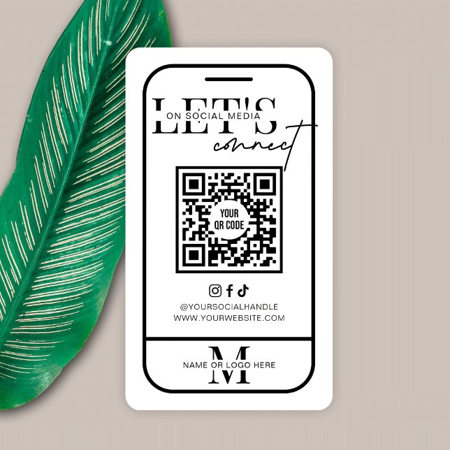 Connect With Us Social Media QR Code Minimalist Business Card (Minimalist Let's Connect Business Cards with QR code and space for your logo or monogram)