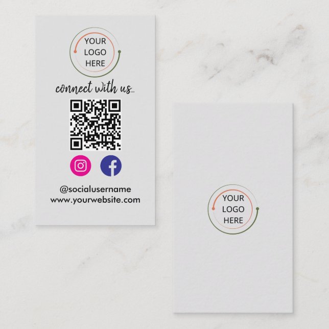Connect with Us | Social Media QR Code Modern  Business Card (Front/Back)