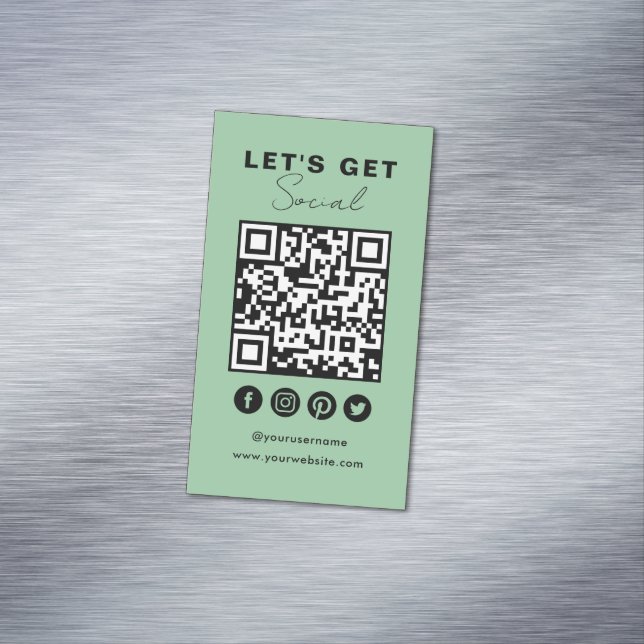 Connect With Us Social Media QR Code Modern Green Magnetic Business Card (In Situ)