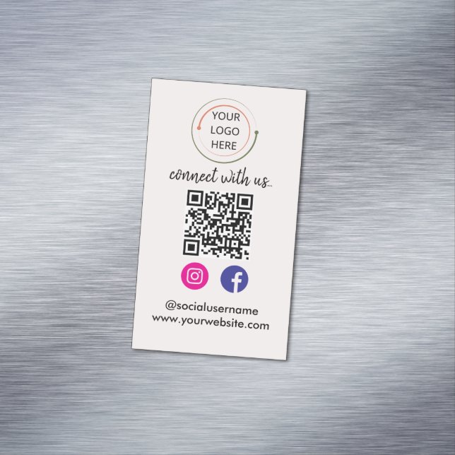 Connect with Us | Social Media QR Code Modern  Magnetic Business Card (In Situ)