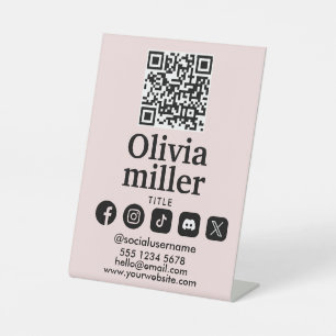 Connect with us   Social Media QR Code Modern  Pedestal Sign