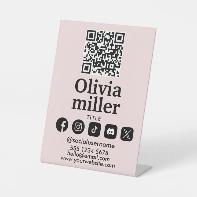 Connect with us | Social Media QR Code Modern  Pedestal Sign (Front)