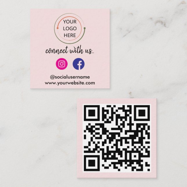 Connect with Us | Social Media QR Code Modern  Square Business Card (Front/Back)