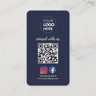 Connect with us Social Media QR Code Navy Business Card
