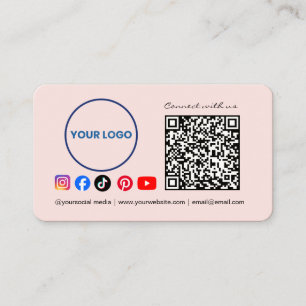 Connect with us Social Media QR Code Pink Business Card