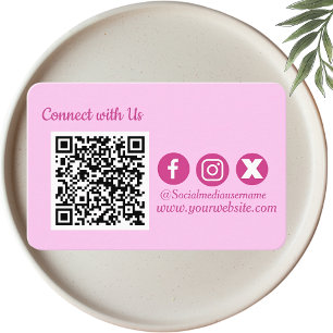 Connect with Us Social media Qr Code Pink Business Card