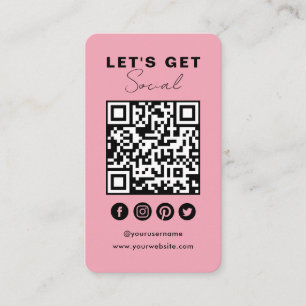 Connect With Us Social Media QR Code Pink Business Card