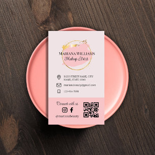 connect with us, social media, qr code pink makeup business card