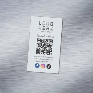 Connect With Us Social Media QR Code Soft Navy Magnetic Business Card