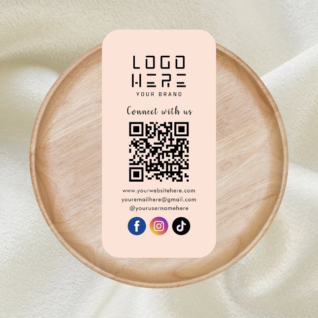 Connect With Us Social Media QR Code Soft Peach Business Card (Creator Uploaded)